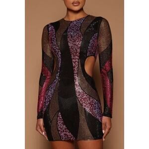 Fashion Nova Luxe Sofiya Embellished‎ Dress - Black/Pink Size XS (MSRP 159.99)